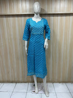 Premium Blue Rayon Round Neck Embroidered 1-Piece Kurti