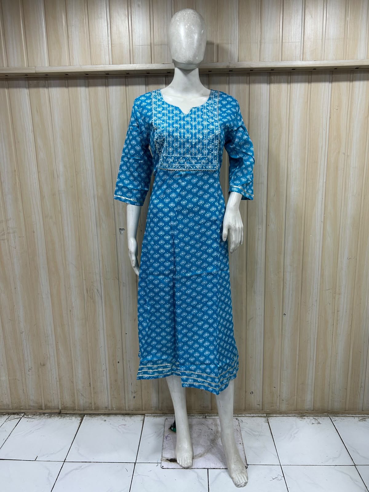 Premium Blue Rayon Round Neck Embroidered 1-Piece Kurti
