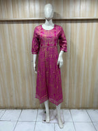 Premium Fuchsia Pink Rayon Round Neck Printed 1-Piece Kurti