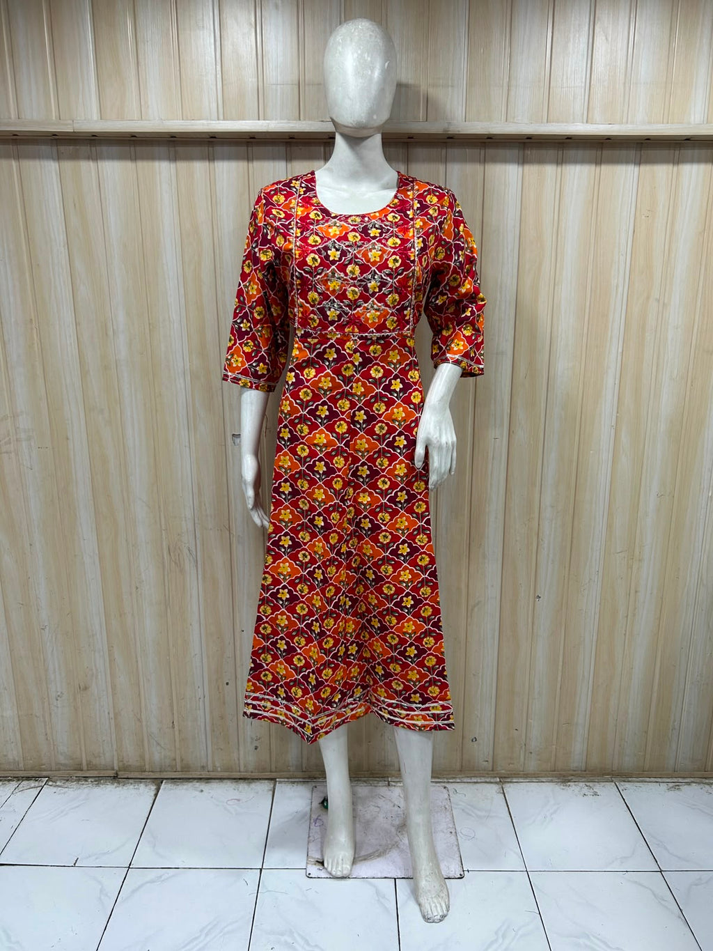 Premium Maroon Floral Print Rayon Round Kurti for Women | 1-Piece Elegant Ethnic Wear