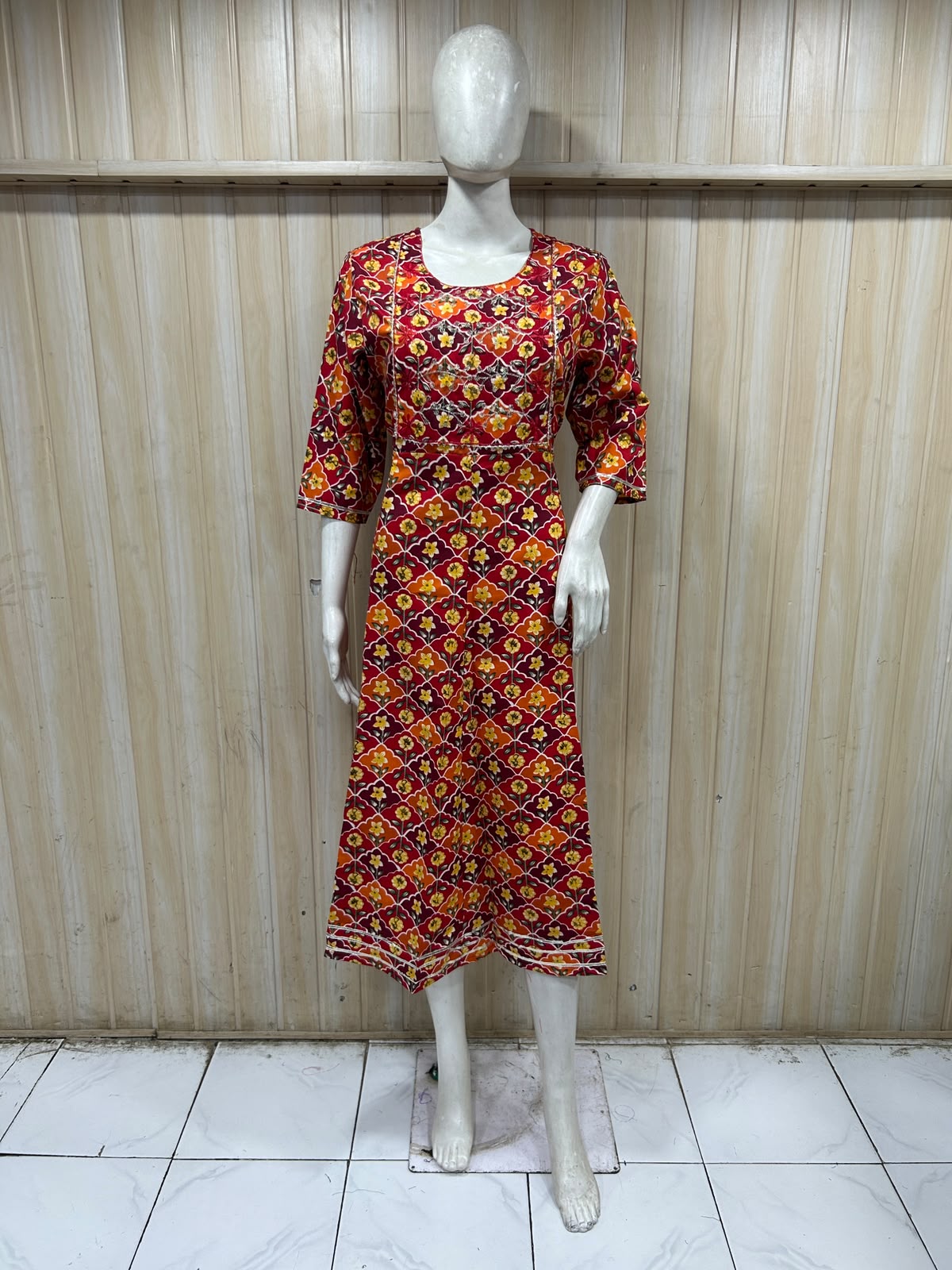 Premium Maroon Floral Print Rayon Round Kurti for Women | 1-Piece Elegant Ethnic Wear