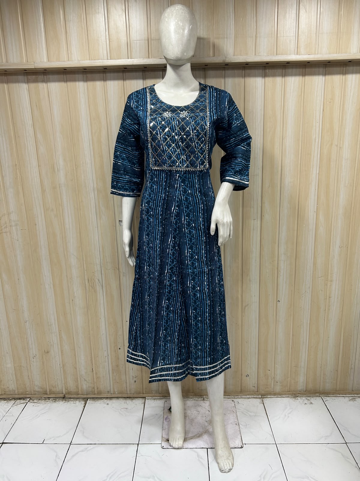 Premium Peacock Blue Rayon Round Kurti for Women | 1-Piece Elegant Embellished Design