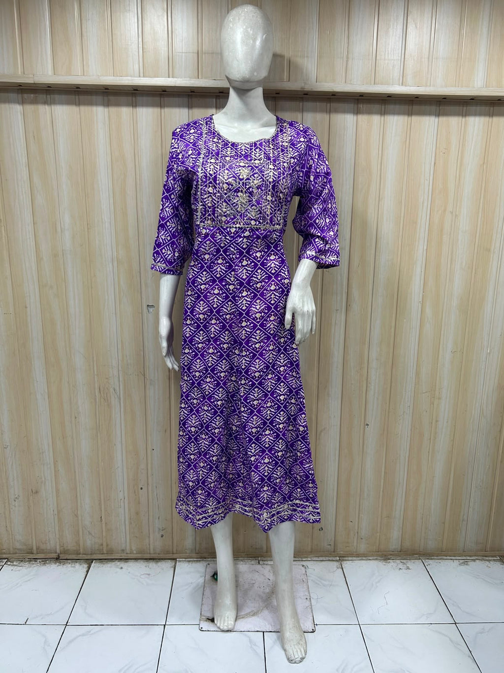 Premium Purple Rayon Round Kurti for Women | 1-Piece Printed Ethnic Wear