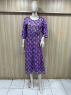 Premium Purple Rayon Round Kurti for Women | 1-Piece Printed Ethnic Wear