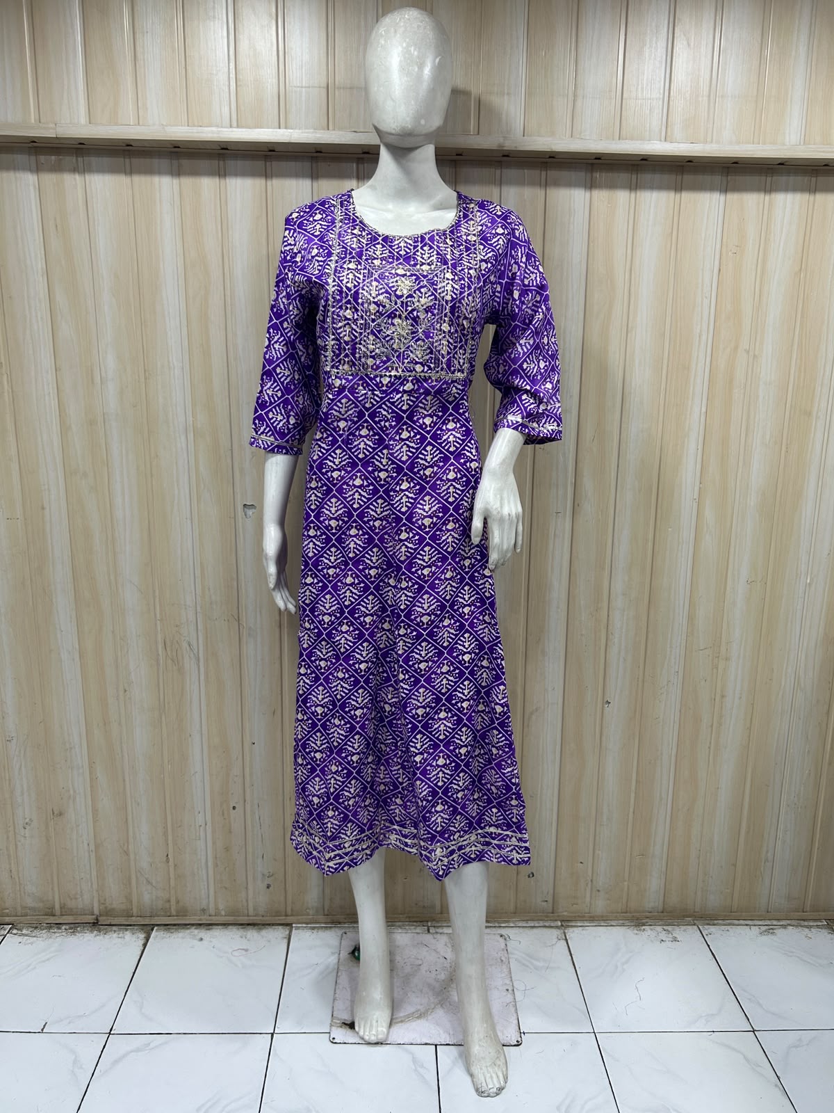 Premium Purple Rayon Round Kurti for Women | 1-Piece Printed Ethnic Wear