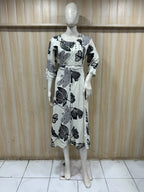 Black &amp; White Rayon Round Neck Printed 1-Piece Kurti for Women
