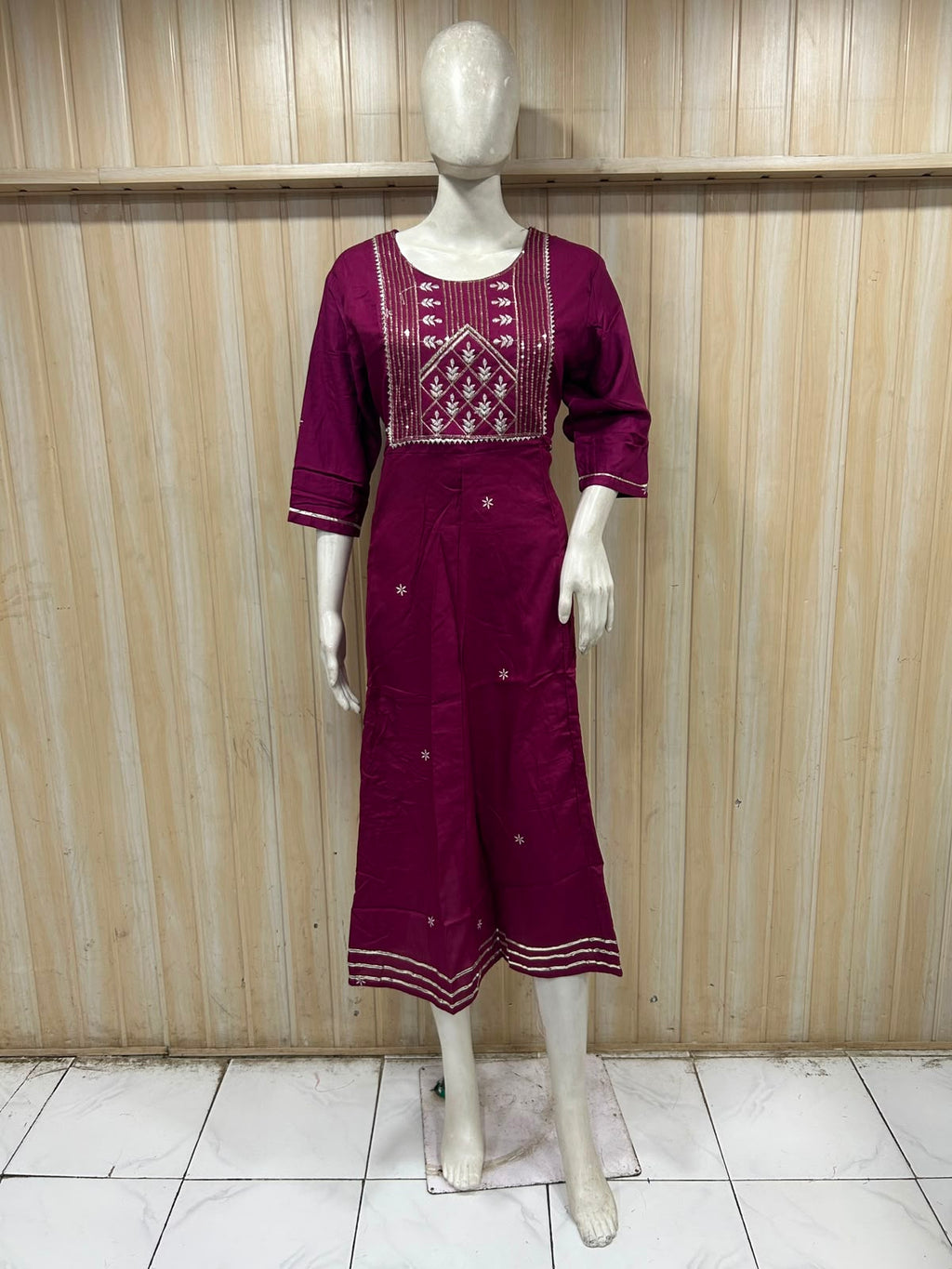 Magenta Rayon 1-Piece Round Kurti with Embroidered Yoke