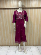 Magenta Rayon 1-Piece Round Kurti with Embroidered Yoke