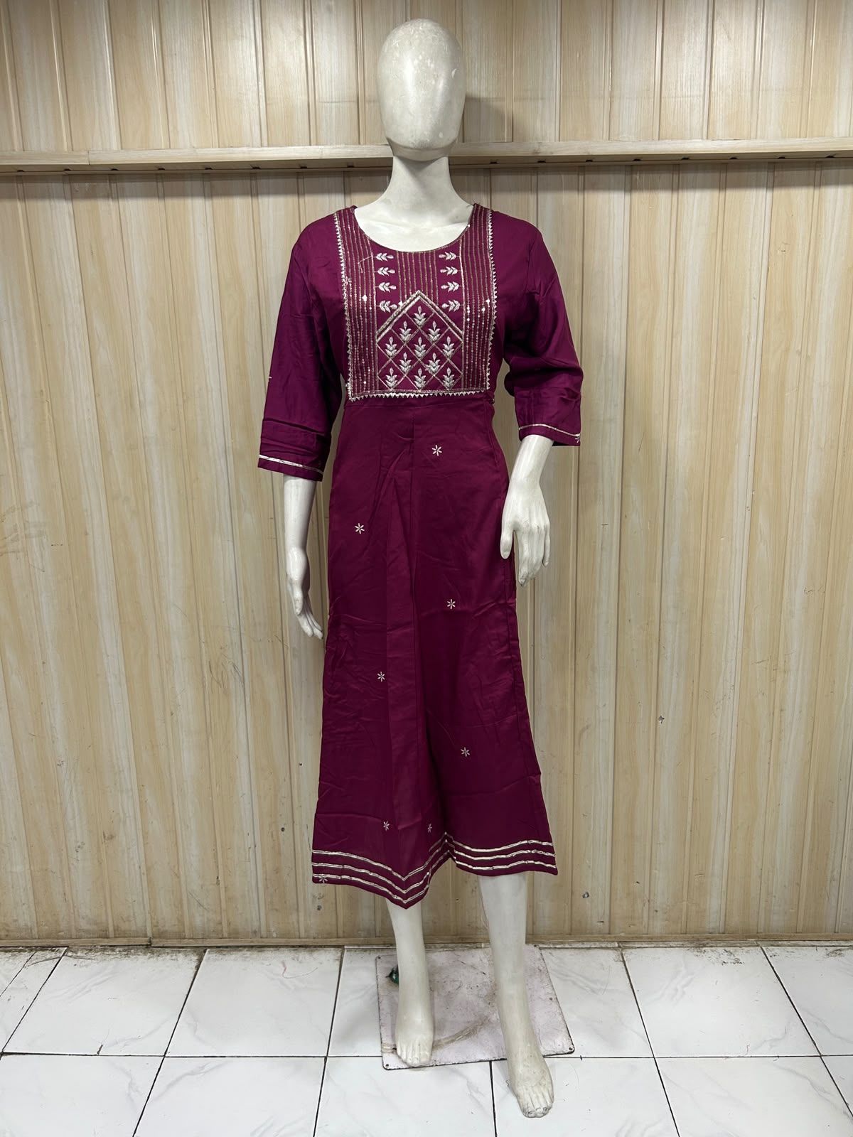 Magenta Rayon 1-Piece Round Kurti with Embroidered Yoke