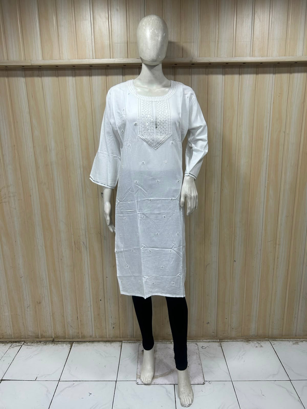 White Cotton Embroidered Long Kurti for Women