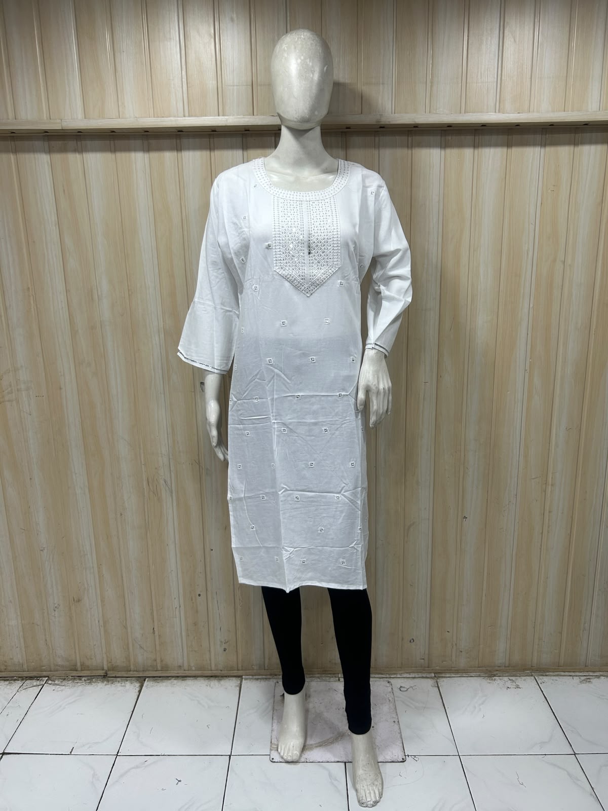 White Cotton Embroidered Long Kurti for Women