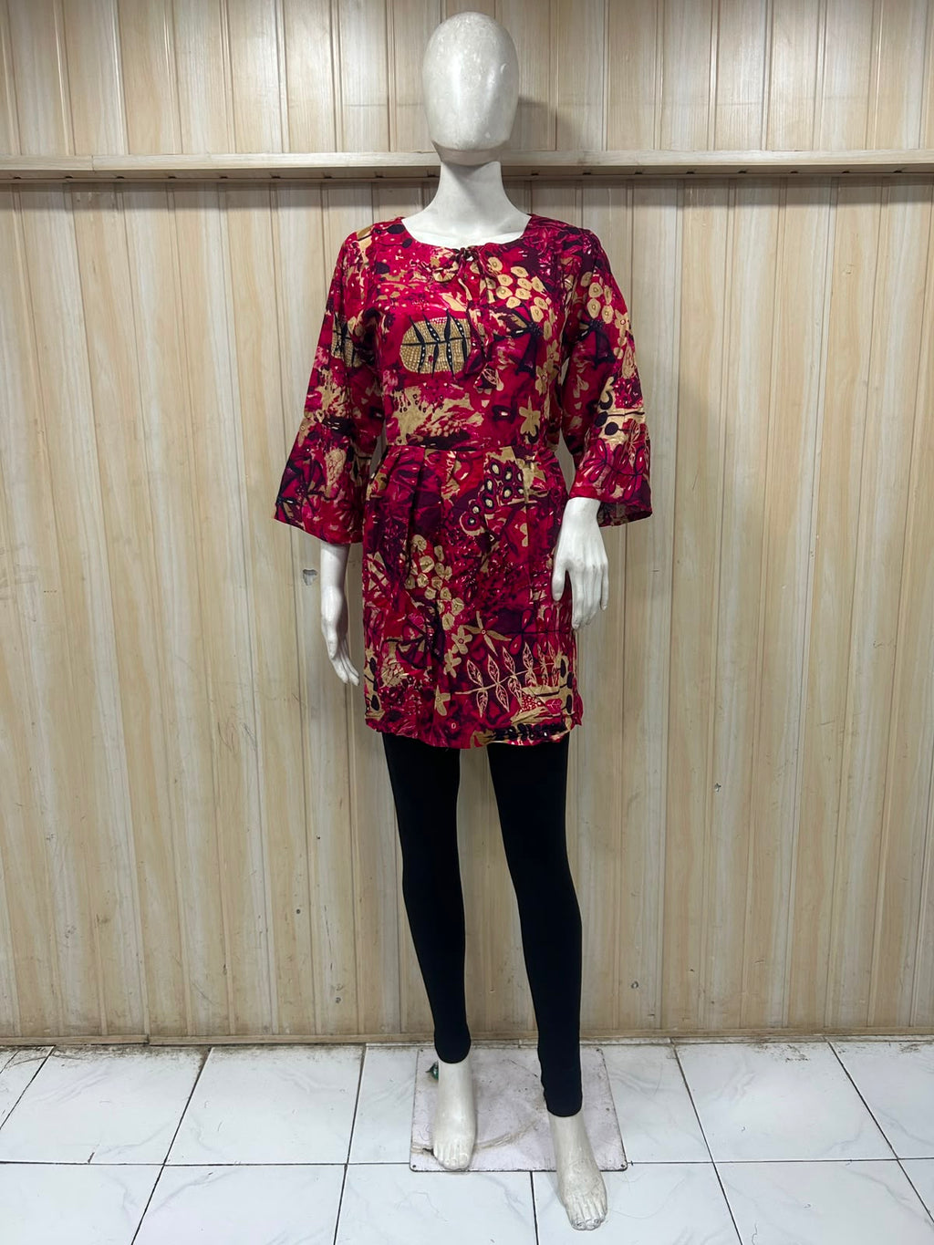 Magenta Cotton Abstract Print Short Kurti for Women