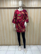 Magenta Cotton Abstract Print Short Kurti for Women