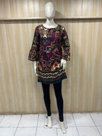 Purple Cotton Ethnic Print Short Kurti for Women