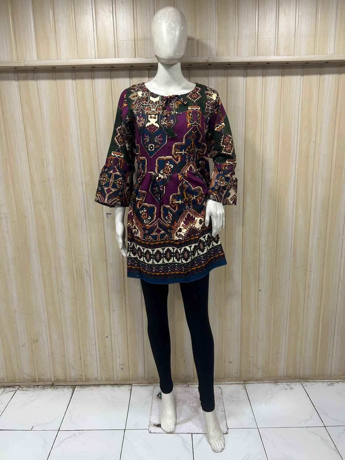Purple Cotton Ethnic Print Short Kurti for Women