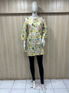 Cream Cotton Botanical Print Short Kurti for Women