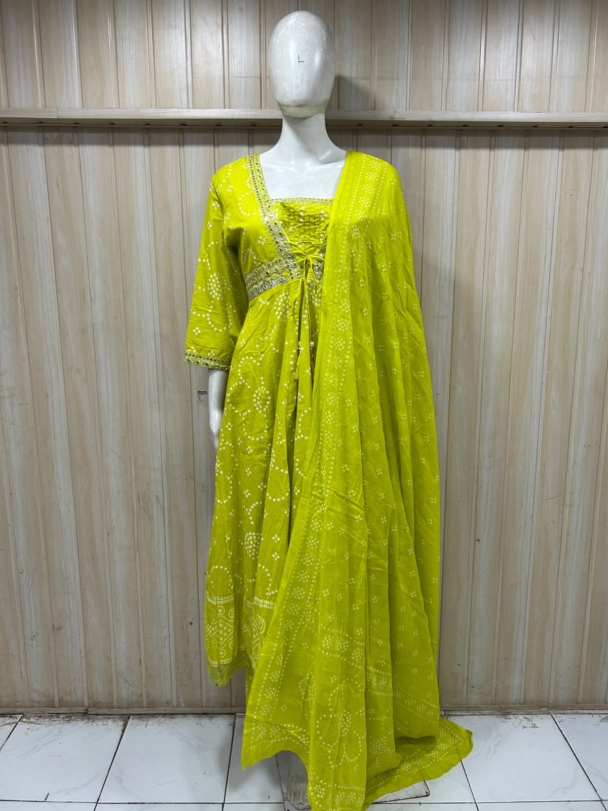 Lime Green Cotton Embellished 3-Piece Set