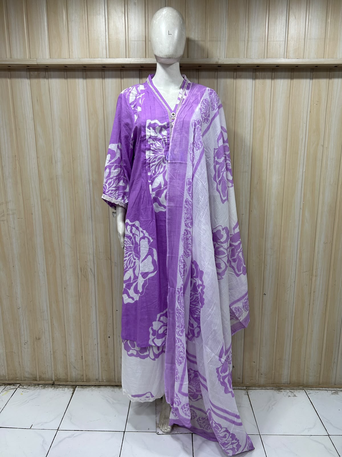 Lavender Purple & White Cotton 3-Piece Set