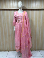 Blush Pink Cotton Embroidered 3-Piece Set