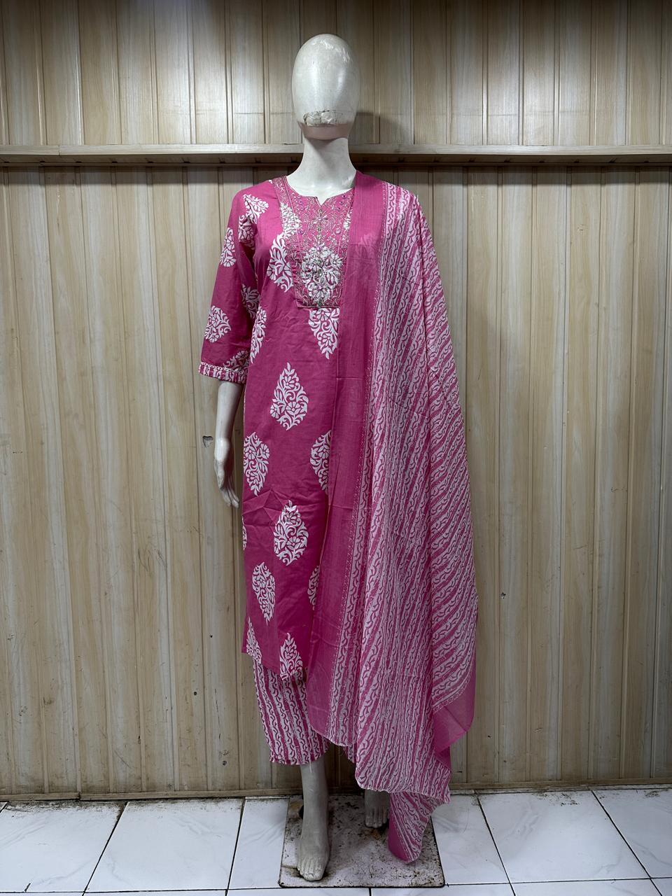 Rose Pink Cotton 3-Piece Set