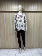 White Cotton Maroon Printed Single Short Kurti for Women