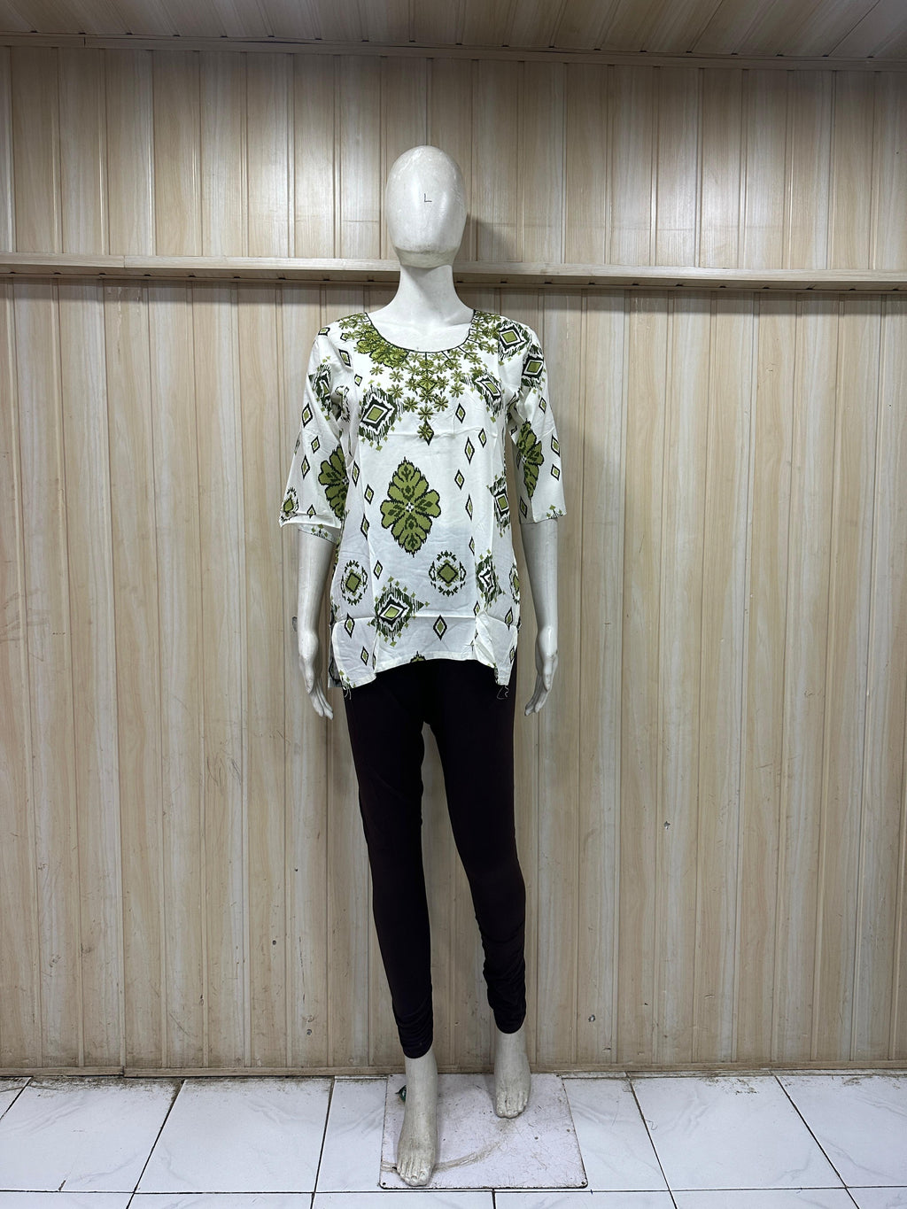 White Cotton Floral Print Single Short Kurti for Women