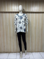 White Cotton Blue Floral Print Single Short Kurti for Women