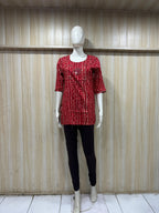 Red Cotton Dotted Wave Print Single Short Kurti for Women