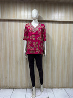 Magenta Cotton Circular Print Single Short Kurti for Women