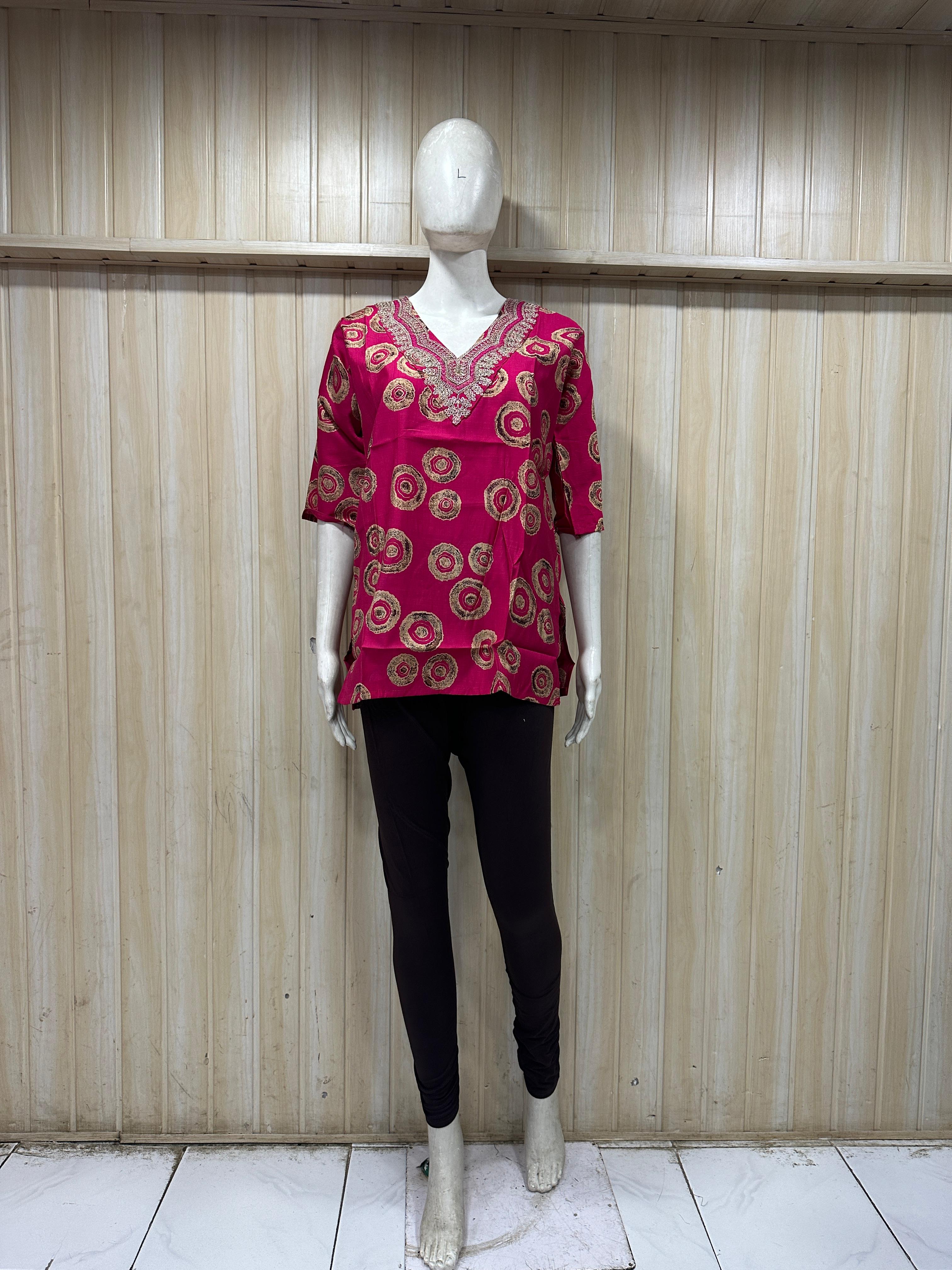 Magenta Cotton Circular Print Single Short Kurti for Women