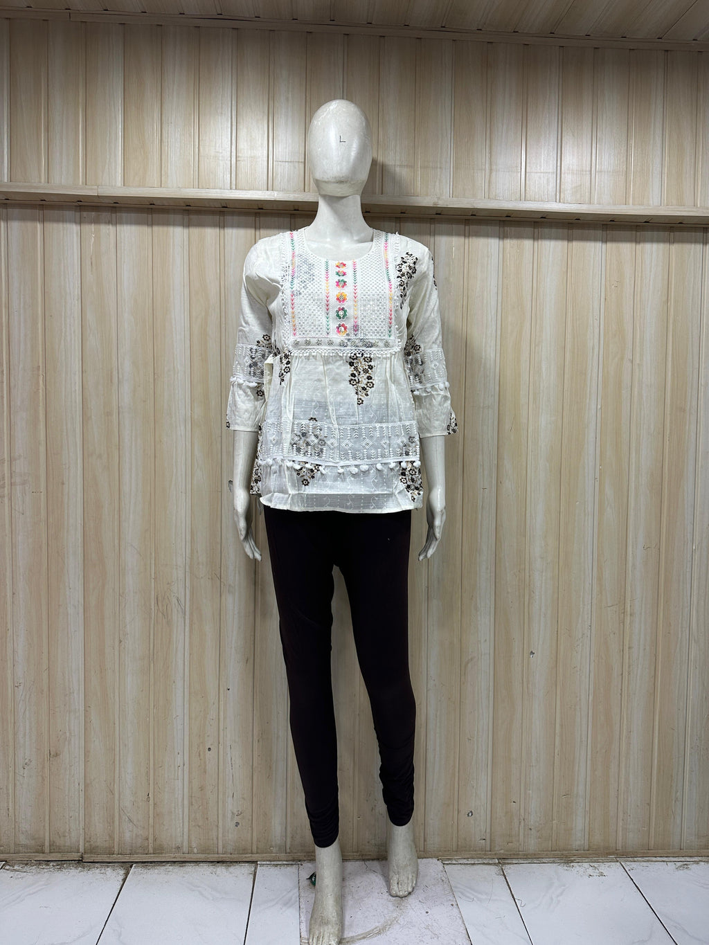 White Cotton Floral Print Single Short Kurti for Women