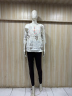 White Cotton Floral Print Single Short Kurti for Women