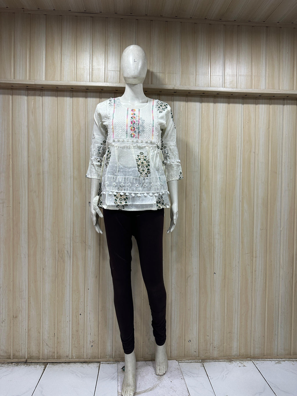 White Cotton Floral Print Single Short Kurti for Women