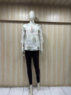 White Cotton Floral Print Single Short Kurti for Women