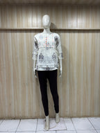 White Cotton Floral Print Single Short Kurti for Women