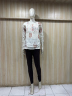 White Cotton Floral Print Single Short Kurti for Women