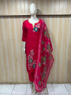 Rani Pink ROMAN SILK Embroidered 3-Piece Ethnic Suit Set