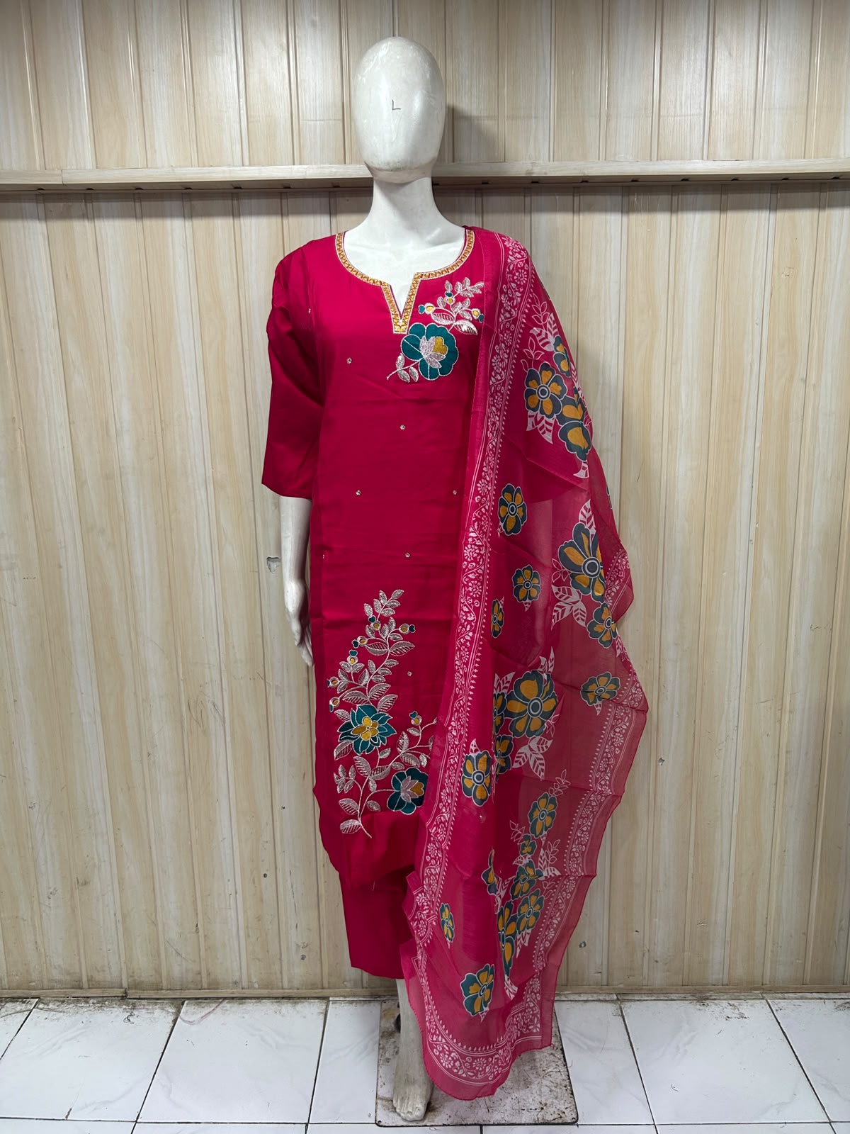 Rani Pink ROMAN SILK Embroidered 3-Piece Ethnic Suit Set