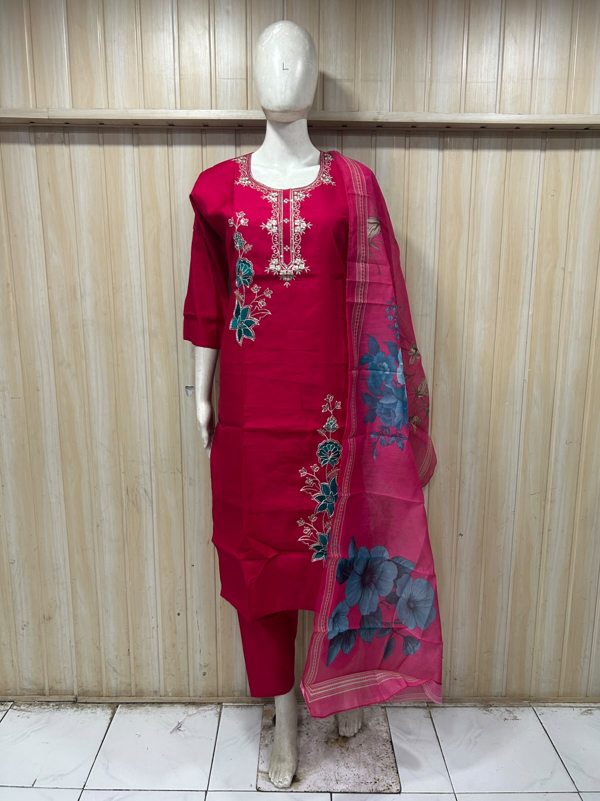 Rani Pink ROMAN SILK Floral Embroidered 3-Piece Suit Set