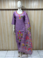 Lavender ROMAN SILK Floral Embroidered 3-Piece Ethnic Suit