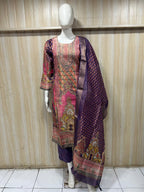 Deep Purple Printed Ethnic Suit Set in SHIMAR FABRIC