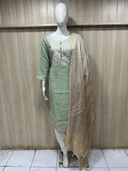 Sage Green ROMAN SILK Embroidered 3-Piece Ethnic Suit Set