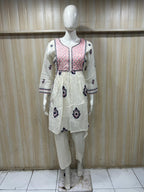 Ivory White Mull Cotton Hand Work Embroidered 2-Piece Co-Ord Set