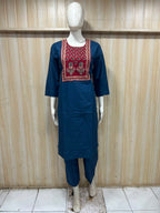 Navy Blue Dabu Cotton 2-Piece Co-Ord Set with Printed Front Panel