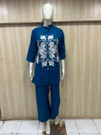 Royal Blue Dabu Cotton 2-Piece Co-Ord Set with Hand Work Embroidery