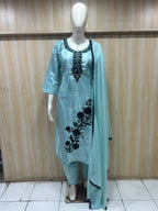 Ice Blue ROMAN GLASS 3-Piece Stone Work Straight Suit Set