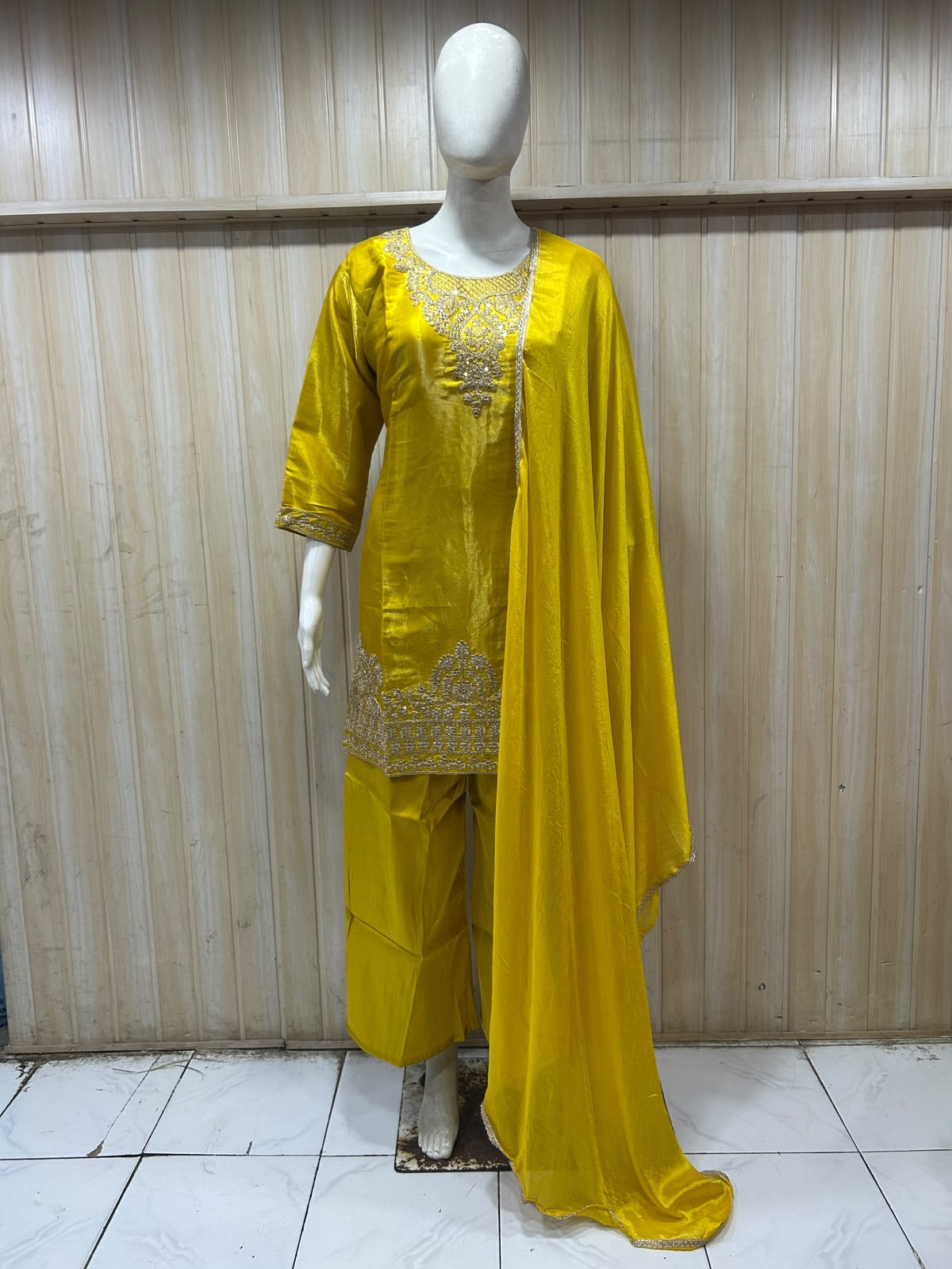 Mustard Yellow ROMAN GLASS Embroidered 3-Piece Suit Set