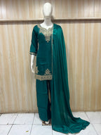 Deep Teal ROMAN GLASS Embroidered 3-Piece Suit Set