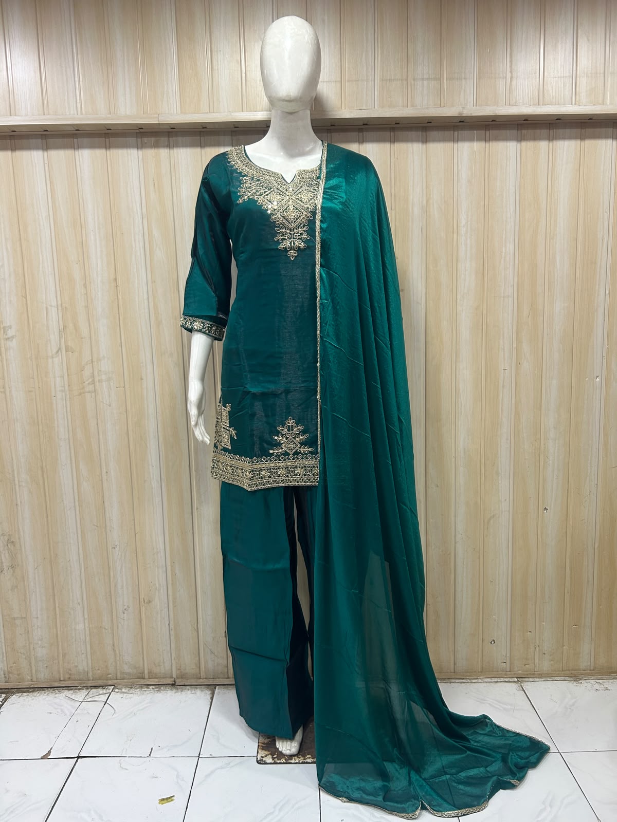 Deep Teal ROMAN GLASS Embroidered 3-Piece Suit Set