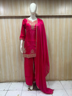 Magenta ROMAN GLASS Embroidered 3-Piece Straight Suit Set